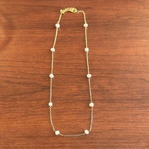 Gold Pearl Station Necklace - White Pearls